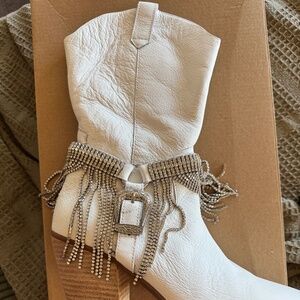 Soft white leather cowboy boots